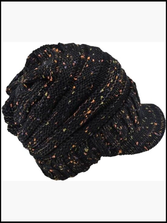 Oversized Chunky Ribbed Slouchy Knit Hat with Visor Brim - Acrylic Cable-Knit main image 4